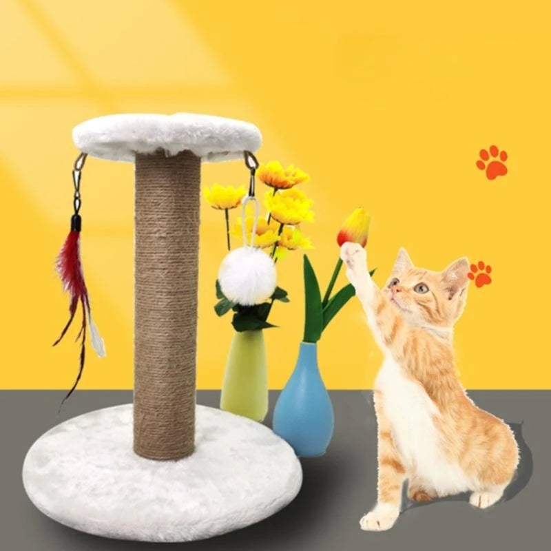 Tiragraffi per Gatti in Sisal con Giochi Pendenti – Base Rotonda